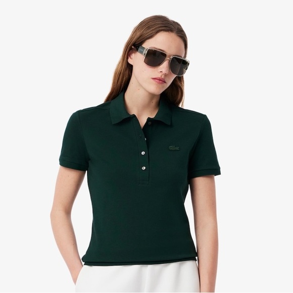 Lacoste Women's L.12.D Slim Fit Stretch Mini Piqué Polo Green Size 44 Preppy - Picture 1 of 14